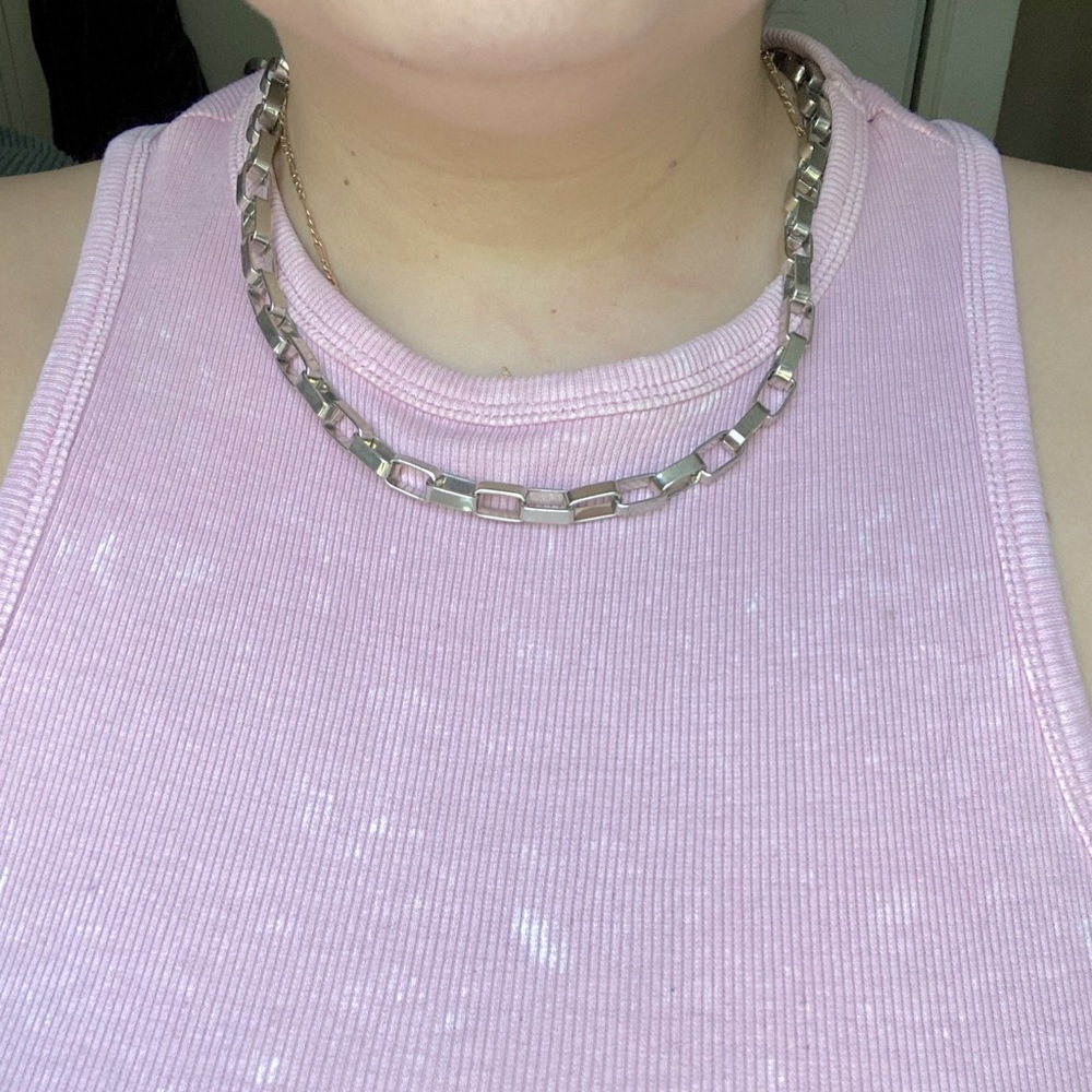 Silver large box chain chunky necklace , 18”